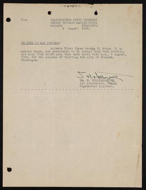 Primary view of object titled '[Letter from 1st Lt. WM. H. Hollingsworth, USMC, 4 August 1928]'.