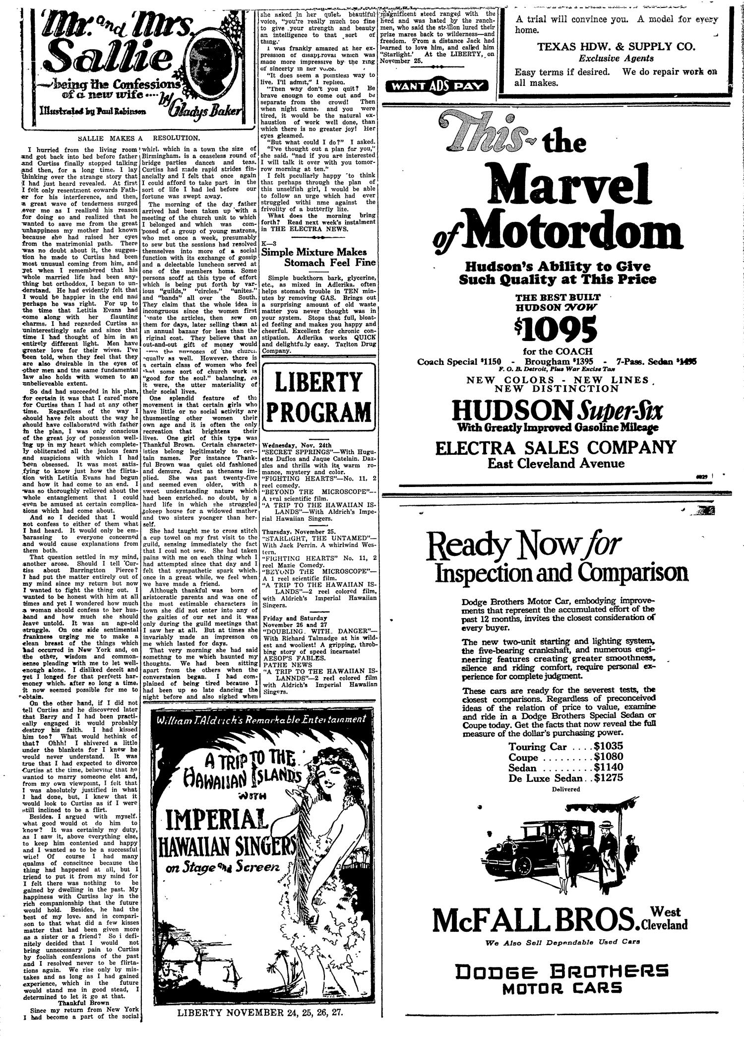 The Electra News (Electra, Tex.), Vol. 20, No. 20, Ed. 1 Tuesday, November 23, 1926
                                                
                                                    [Sequence #]: 3 of 8
                                                