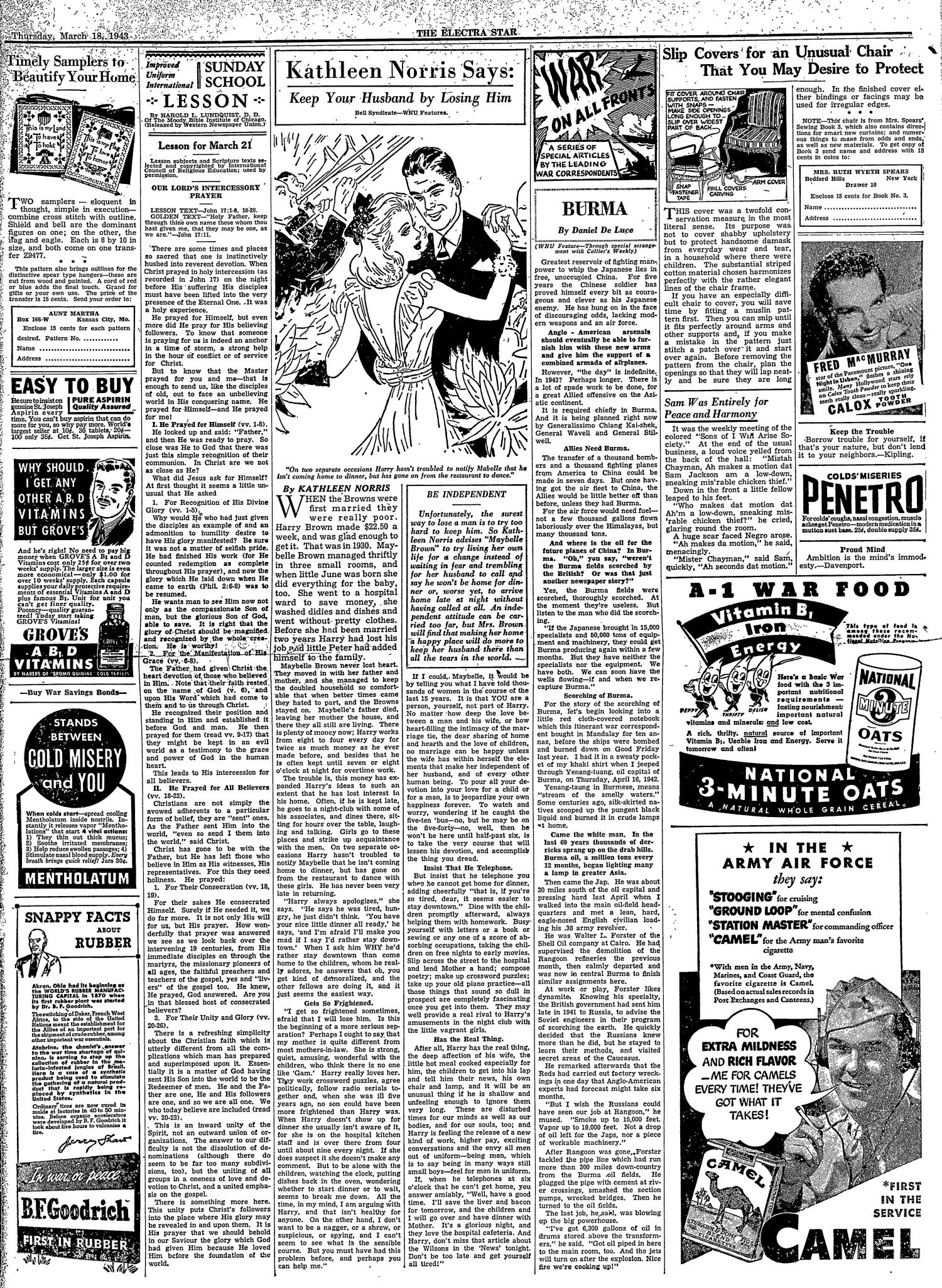The Electra Star (Electra, Tex.), Vol. 23, No. 42, Ed. 1 Thursday, March 18, 1943
                                                
                                                    [Sequence #]: 3 of 7
                                                
