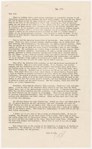 Primary view of object titled '[Letter from Dr. Chauncey D. Leake, May, 1954]'.