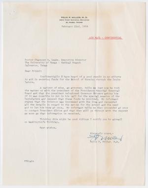 Primary view of object titled '[Letter from Dr. Felix P. Miller to Dr. Chauncey D. Leake, February 22, 1954]'.