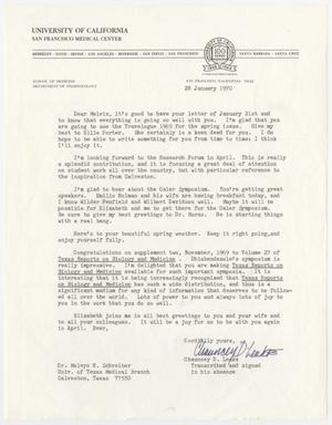 Primary view of object titled '[Letter from Dr. Chauncey D. Leake to Dr. Melvyn H. Schreiber, 28 January, 1970]'.