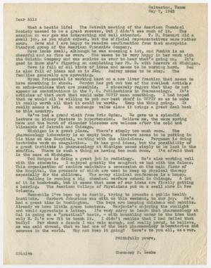 Primary view of object titled '[Letter from Dr. Chauncey D. Leake, May 7, 1943]'.