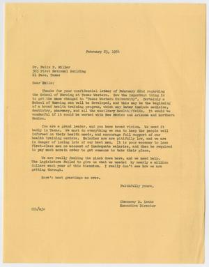Primary view of object titled '[Letter from Dr. Chauncey D. Leake to Dr. Felix P. Miller, February 23, 1954]'.