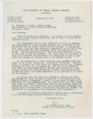 Primary view of object titled '[Letter from D. Bailey Calvin to Dr. Chauncey D. Leake, January 20, 1950]'.