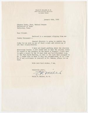 Primary view of object titled '[Letter from Dr. Felix P. Miller to Dr. Chauncey D. Leake, January 26, 1955]'.