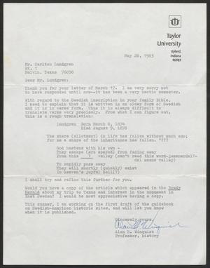 [Letter From Alan H. Winquist to Carlton Lundgren, May 28, 1983]