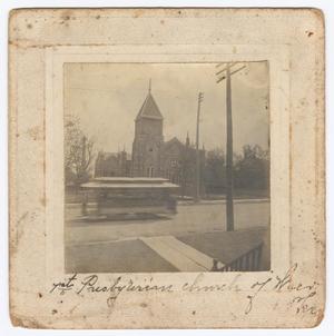 [Photograph of a Streetcar in Front of the First Presbyterian Church of Waco]