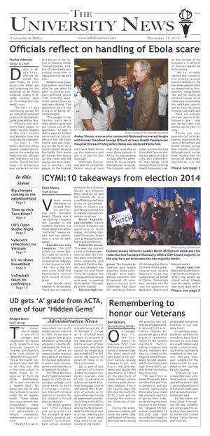 Primary view of object titled 'The University News (Irving, Tex.), Vol. 40, No. 10, Ed. 1 Tuesday, November 11, 2014'.