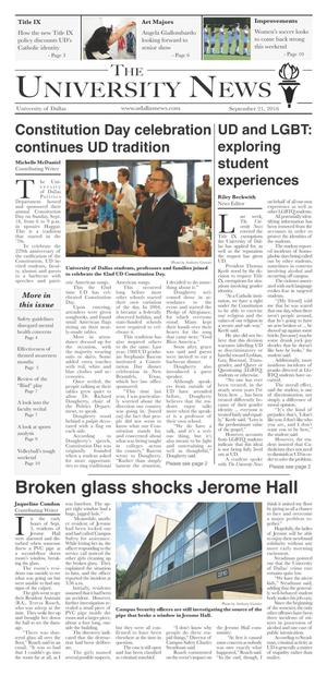 Primary view of object titled 'The University News (Irving, Tex.), Vol. 42, No. 5, Ed. 1 Wednesday, September 21, 2016'.