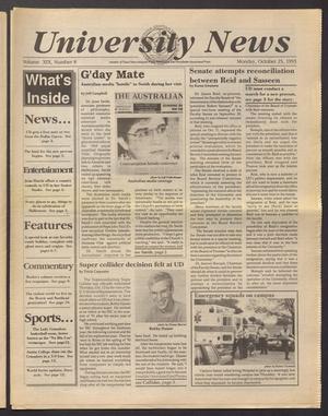 Primary view of object titled 'University News (Irving, Tex.), Vol. 19, No. 8, Ed. 1 Monday, October 25, 1993'.