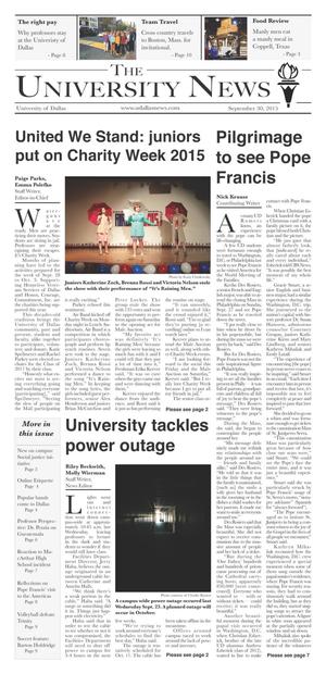 Primary view of object titled 'The University News (Irving, Tex.), Vol. 41, No. 6, Ed. 1 Wednesday, September 30, 2015'.