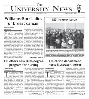 Primary view of object titled 'The University News (Irving, Tex.), Vol. 37, No. 15, Ed. 1 Tuesday, February 14, 2012'.