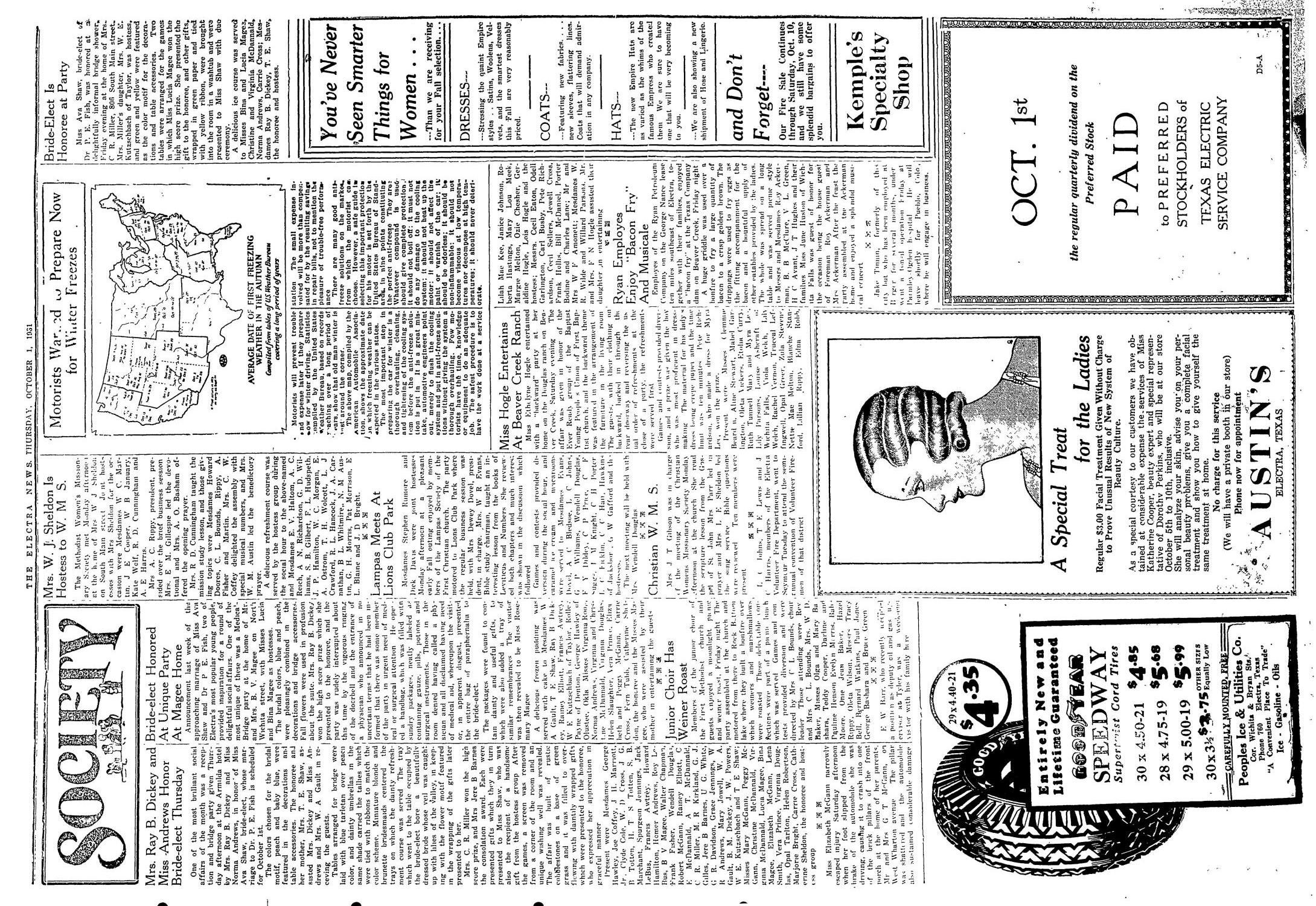 The Electra News (Electra, Tex.), Vol. 25, No. 4, Ed. 1 Thursday, October 1, 1931
                                                
                                                    [Sequence #]: 3 of 8
                                                