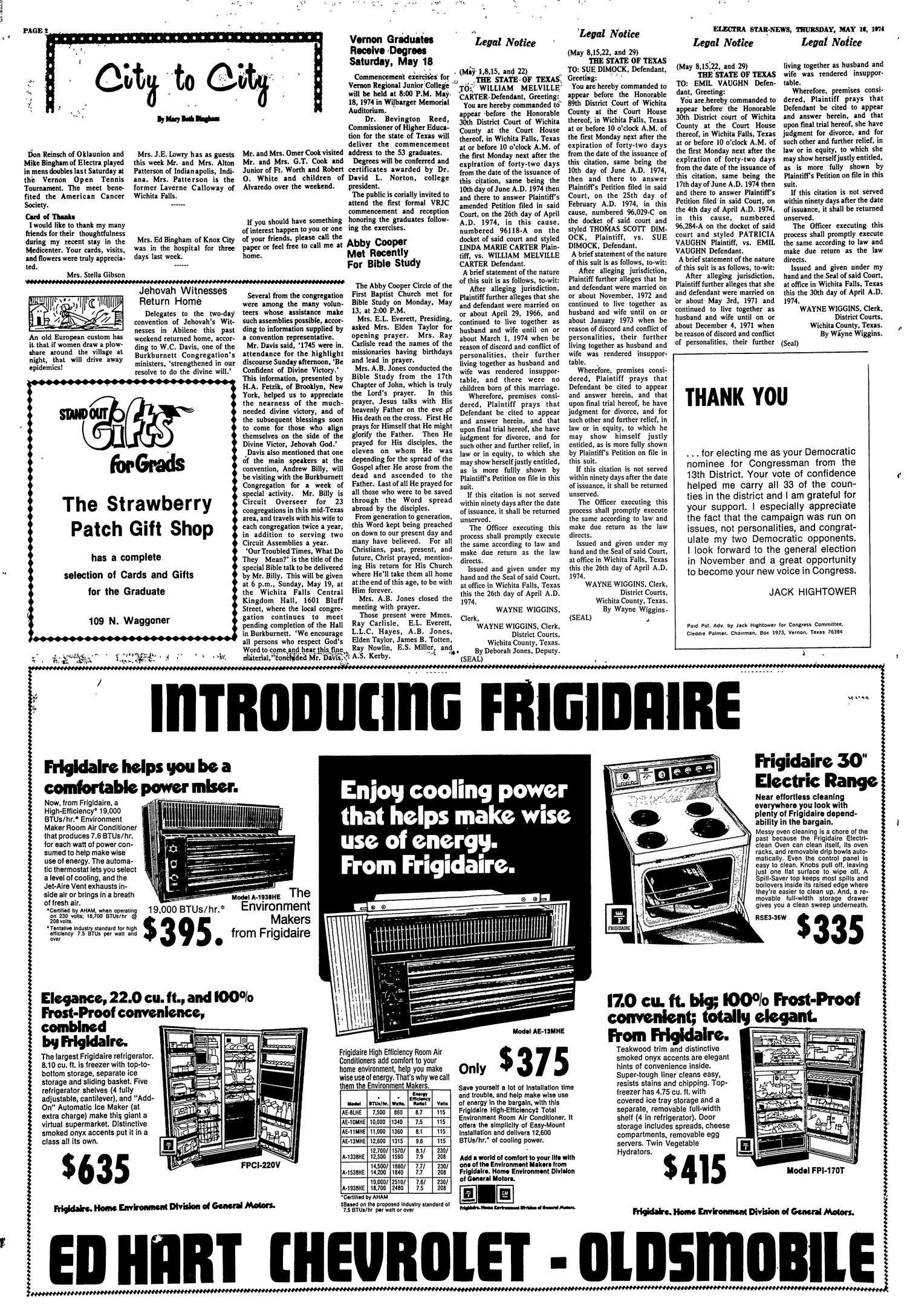 Electra Star-News (Electra, Tex.), Vol. 66, No. 39, Ed. 1 Thursday, May 16, 1974
                                                
                                                    [Sequence #]: 2 of 10
                                                