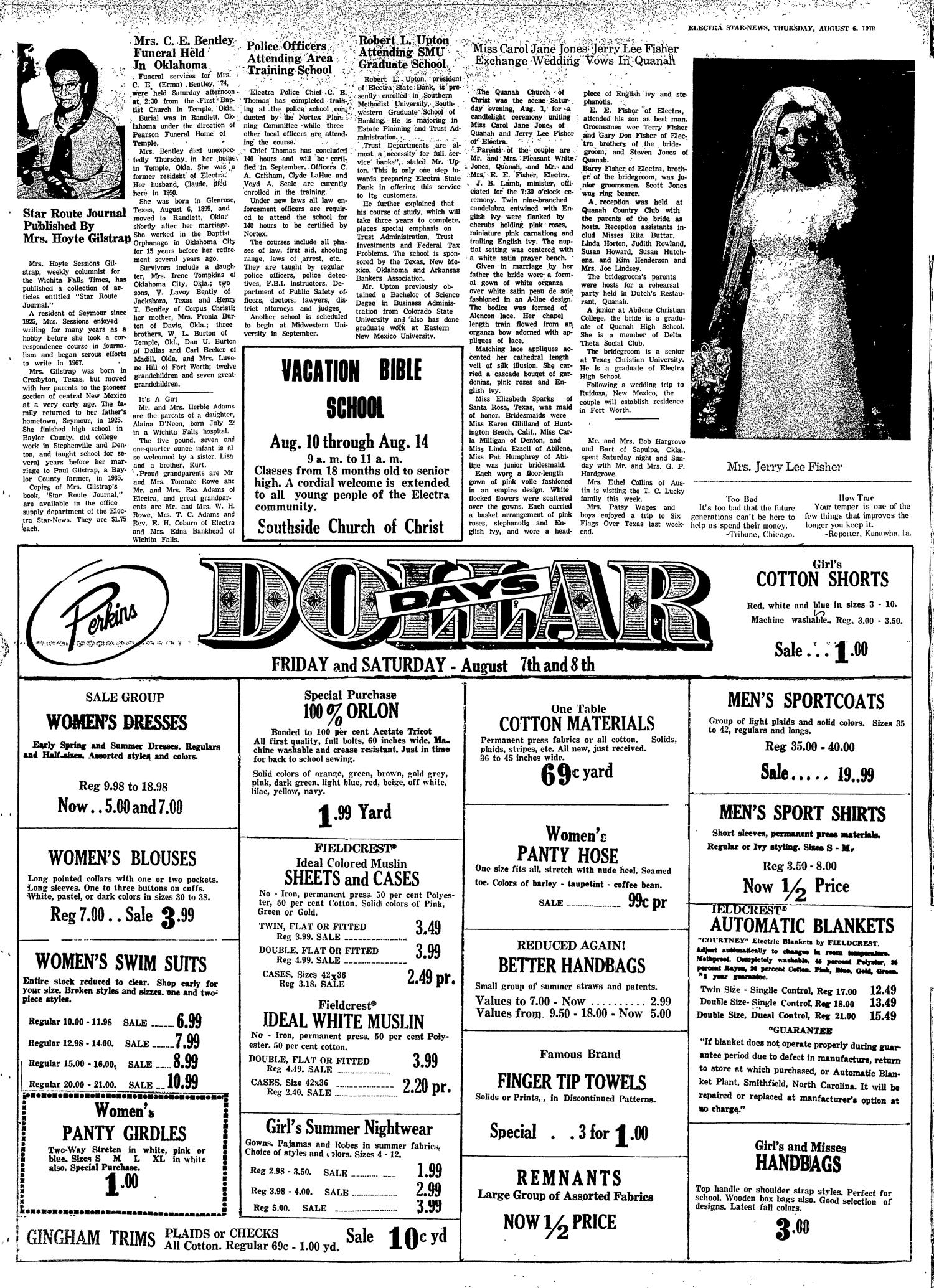 Electra Star-News (Electra, Tex.), Vol. 62, No. 52, Ed. 1 Thursday, August 6, 1970
                                                
                                                    [Sequence #]: 3 of 12
                                                