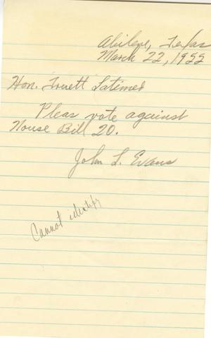 [Letter from John L. Evans to Truett Latimer, March 22, 1955]