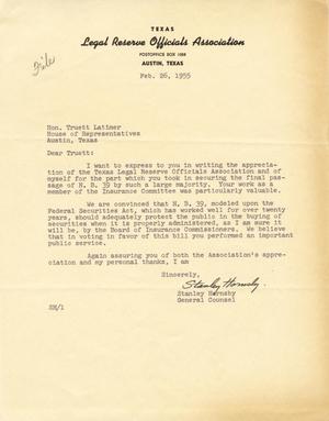 [Letter from Stanley Hornsby to Truett Latimer, February 26, 1955]