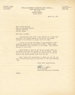 [Letter from O. F. Dingler to Truett Latimer, April 22, 1955]