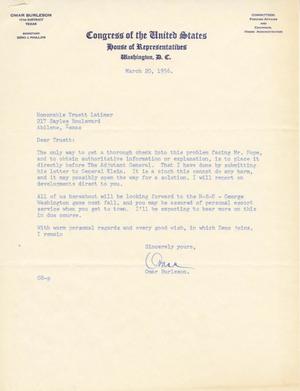 [Letter from Omar Burleson to Truett Latimer, March 20, 1956]