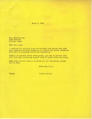 [Letter from Truett Latimer to Mrs. Malcolm Gray, March 8, 1955]