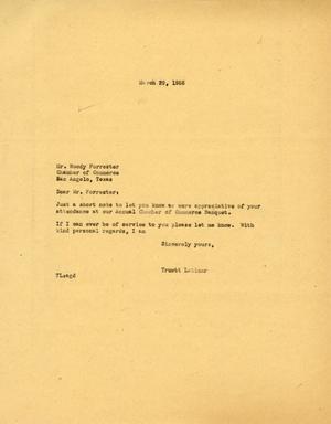 [Letter from Truett Latimer to Moody Forrester, March 29, 1955]
