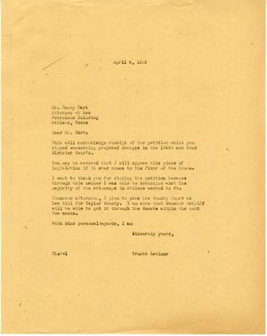 [Letter from Truett Latimer to Henry Hart, April 4, 1955]