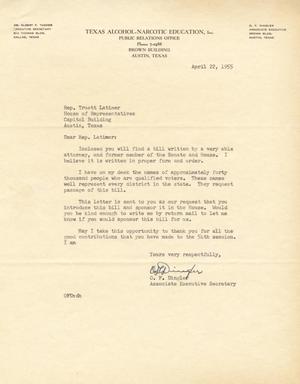 [Letter from O. F. Dingler to Truett Latimer, April 22, 1955]