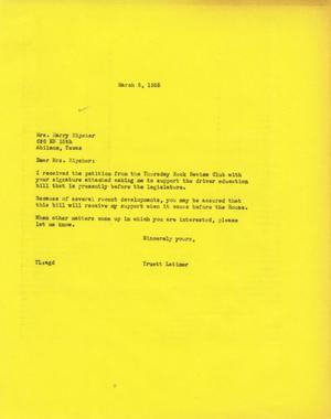 [Letter from Truett Latimer to Mrs. Harry Hipsher, March 8, 1955]