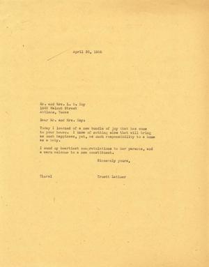 [Letter from Truett Latimer to Mr. and Mrs. L. O. Hoy, April 26, 1955]