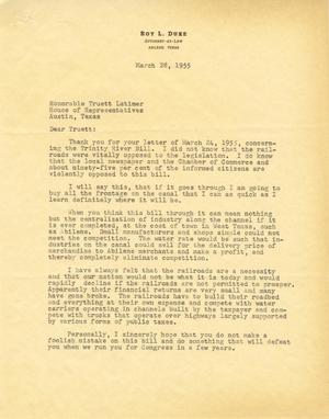 [Letter from Roy L. Duke to Truett Latimer, March 28, 1955]
