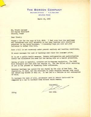 [Letter from Sam Hill to Truett Latimer, March 18, 1955]