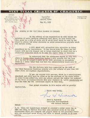 [Letter from Fred H. Husbands to Members of the West Texas Chamber of Commerce, May 16, 1955]