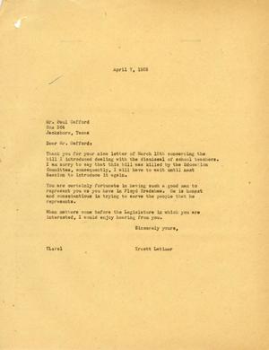 [Letter from Truett Latimer to Paul Gafford, April 7, 1955]