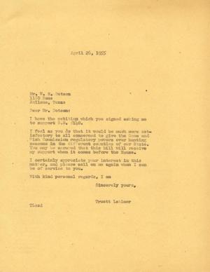 [Letter from Truett Latimer to Mr. W. S. Dotson, April 26, 1955]