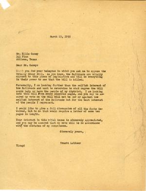 [Letter from Truett Latimer to Ellis Ganey, March 23, 1955]