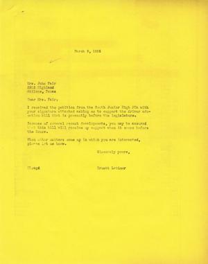 [Letter from Truett Latimer to Mrs. John Fair, March 8, 1955]
