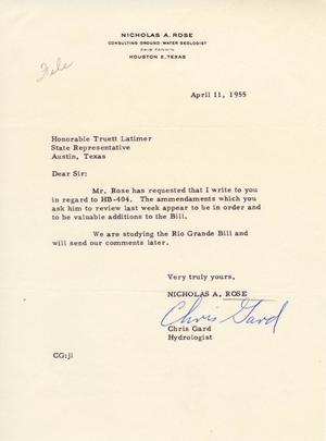 [Letter from Chris Gard to Truett Latimer, April 11, 1955]