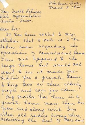 [Letter from Mrs. Zula Gillian to Truett Latimer, March 2, 1955]