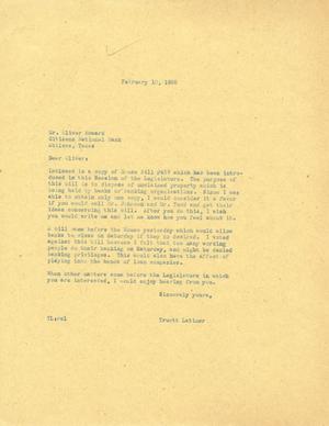[Letter from Truett Latimer to Oliver Howard, February 10, 1955]