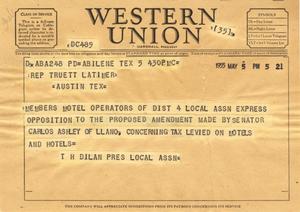 [Letter from T. H. Dilan to Truett Latimer, May 5, 1955]