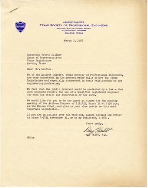 [Letter from Ray Hart, P. E. to Truett Latimer, March 3, 1955]