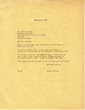 [Letter from Truett Latimer to Gordon Griffin, February 9, 1955]