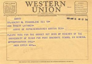 [Letter from Jack Estes to Truett Latimer, March 16, 1955]