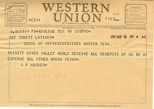 [Letter from G. P. Harber to Truett Latimer, March 18, 1955]