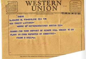 [Letter from Frank B. Hill to Truett Latimer, April 14, 1955]