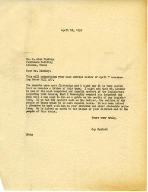 [Letter from Guy Haslett to N. Alex Bickley, April 18, 1955]
