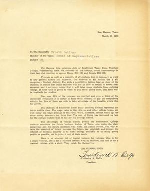 [Letter from Frederick A. DeYo to Truett Latimer, March 11, 1955]