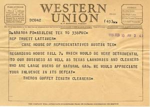 [Letter from Theron Guffey to Truett Latimer, February 10, 1955]