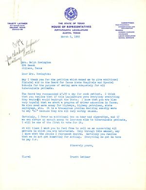 [Letter from Truett Latimer to Mrs. Ralph Howington, March 2, 1955]